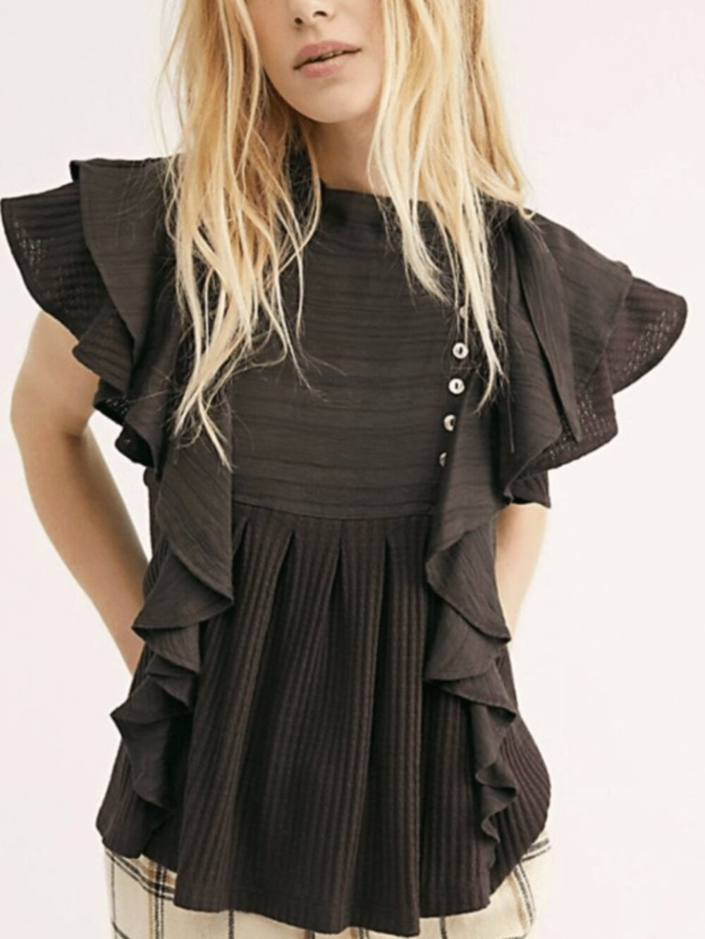 Free People Brown Harper ruffle top size M